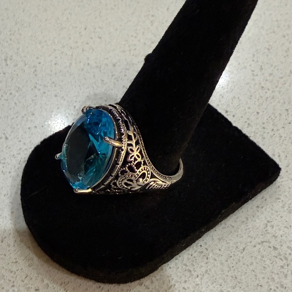 Synthetic Blue Stone Cocktail Ring - Picture 3 of 8